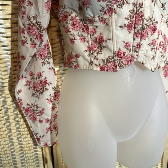 Windsor Thin Cropped Pink Roses Corset Top With Bra Cups Front Hooks Small - Picture 6 of 16